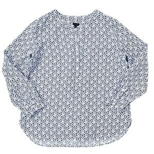 Talbots Linen Blouse, Lightweight Patterned Shirt, Blue & White, Size Large